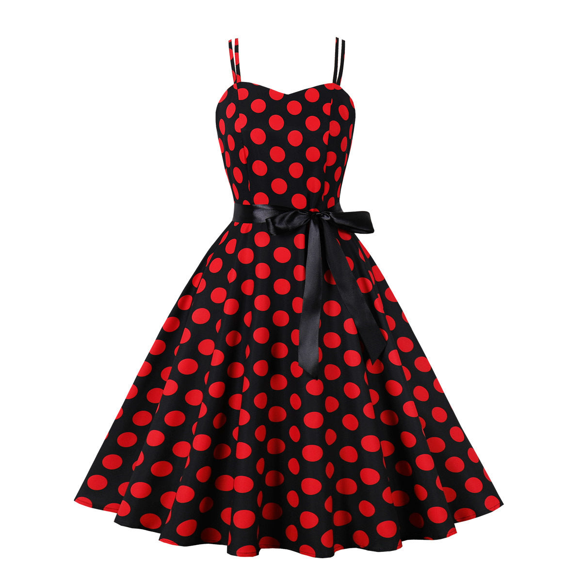 Women's Dot Dress Retro Big Swing Suspender Dresses