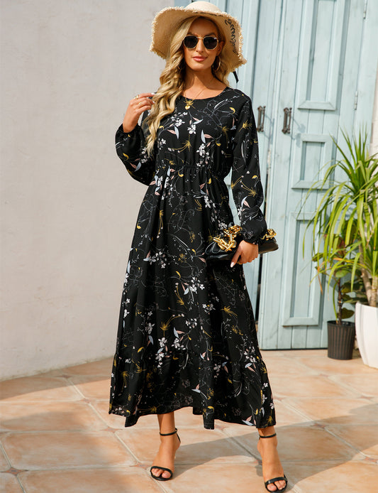 Spring Floral Chiffon Waist-controlled Slimming Long Dresses