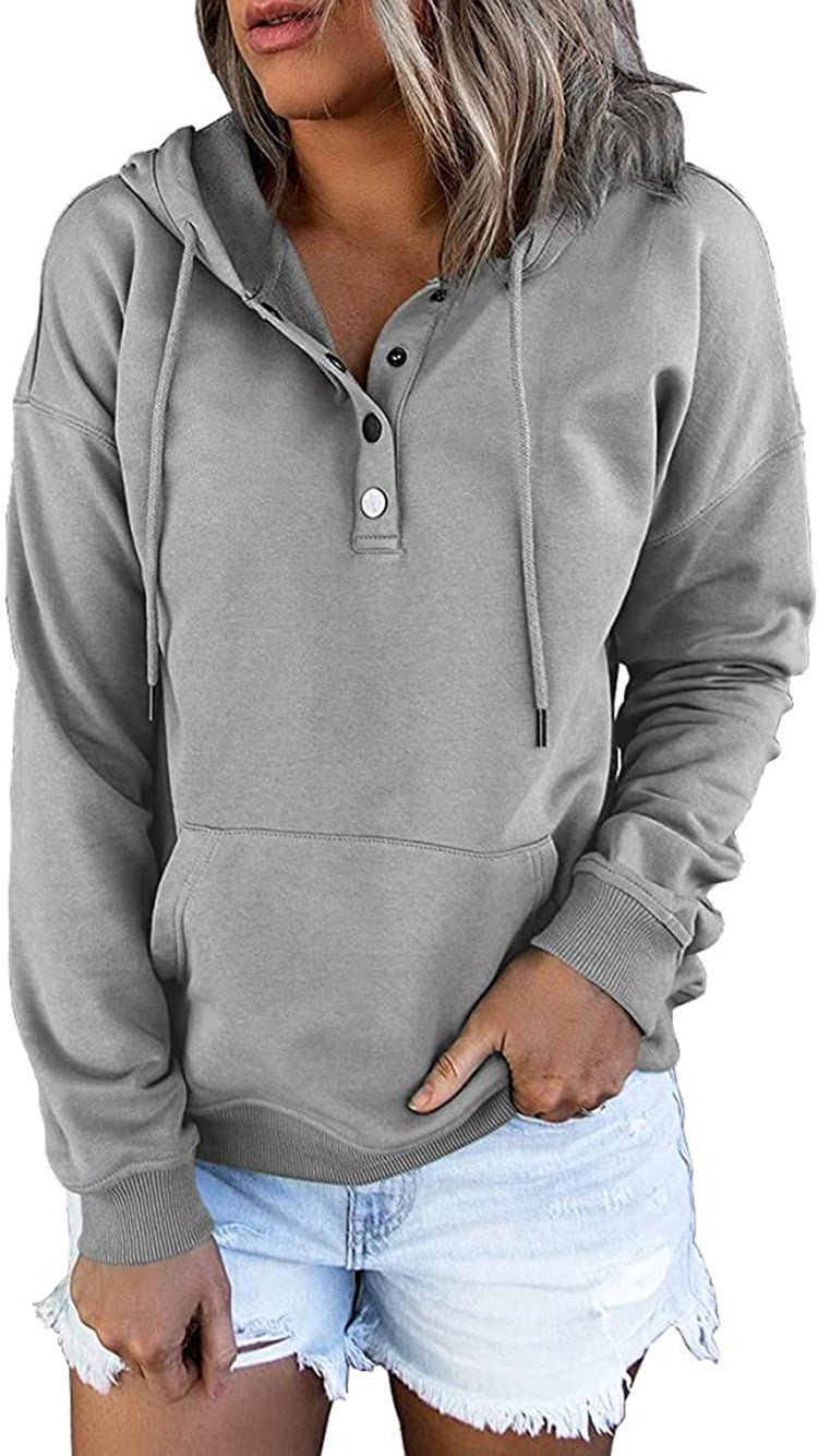 Women's Sleeve Loose Casual Hooded Drawstring Pocket Sweaters