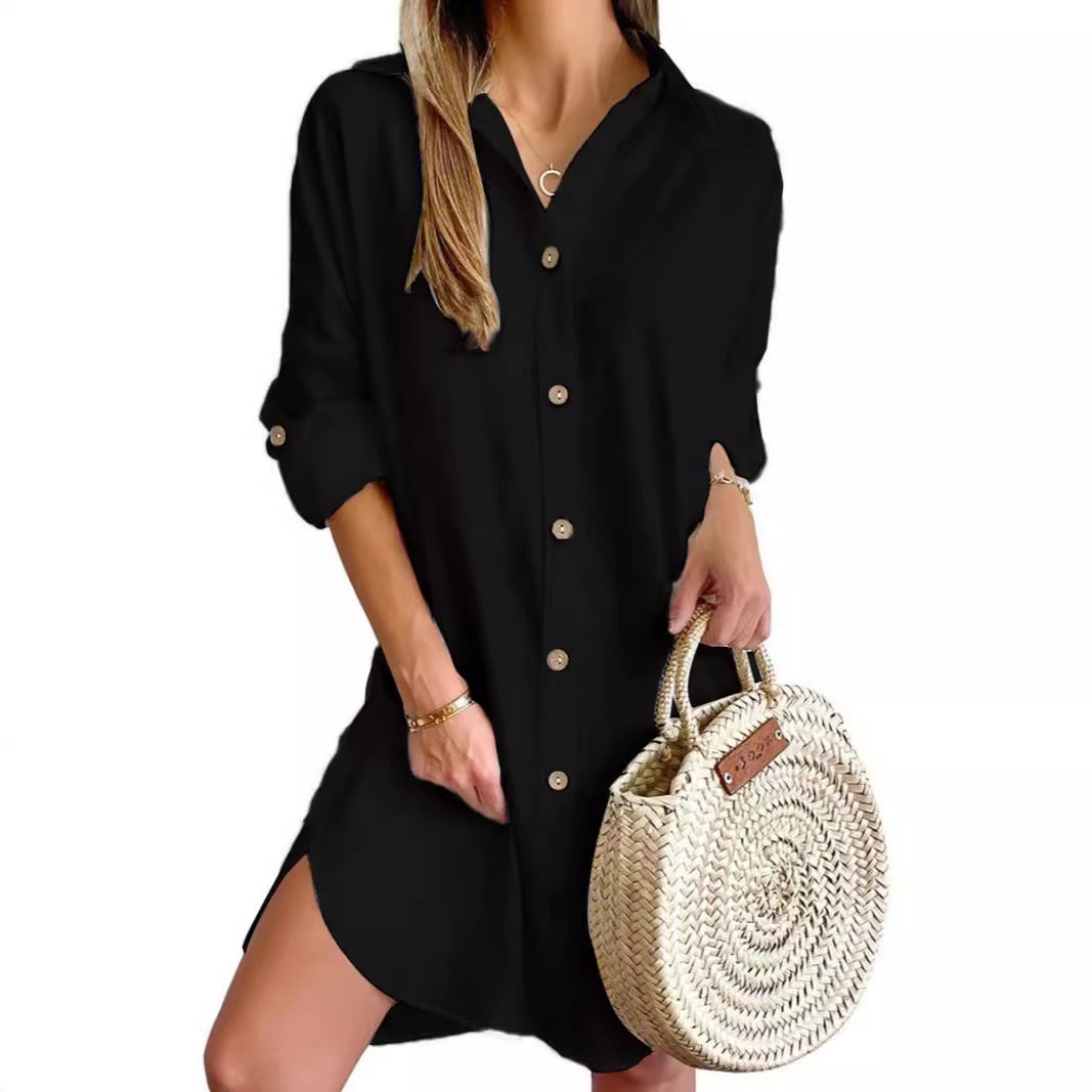 Women's Autumn Casual Long Sleeve Lapel Button Dresses