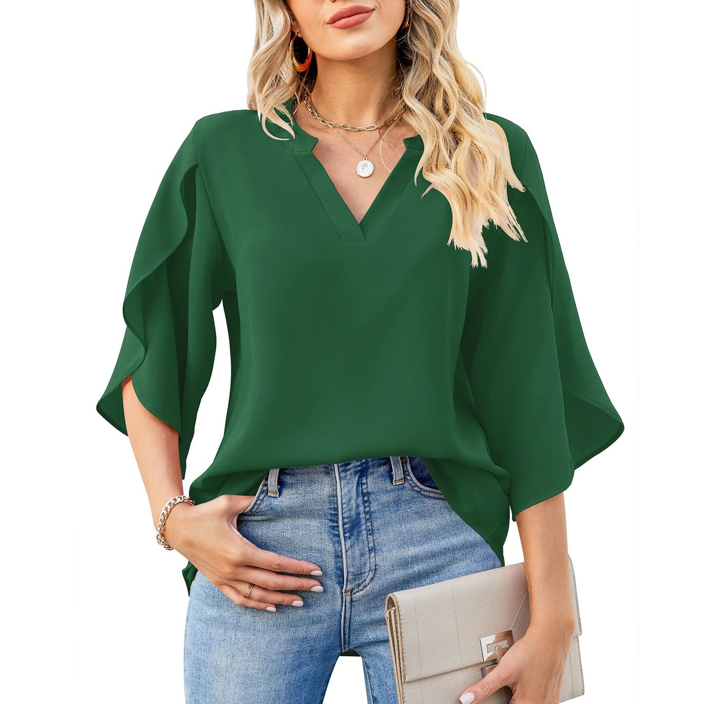 Women's Summer Petal Sleeve Loose Chiffon Shirt Blouses