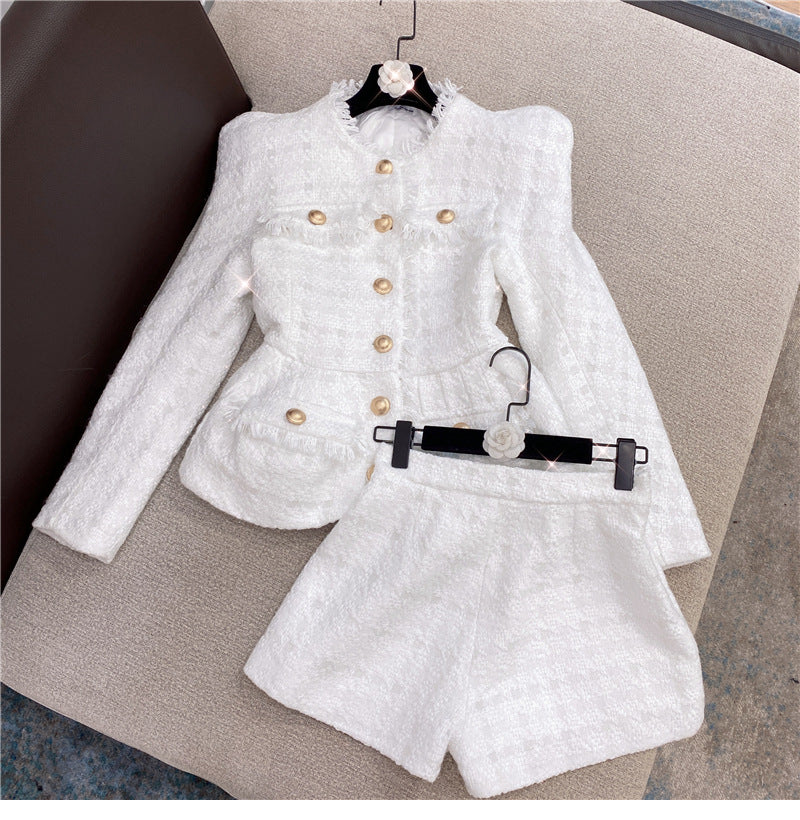 Classic Style White Shiner Tweed Two-piece Suits