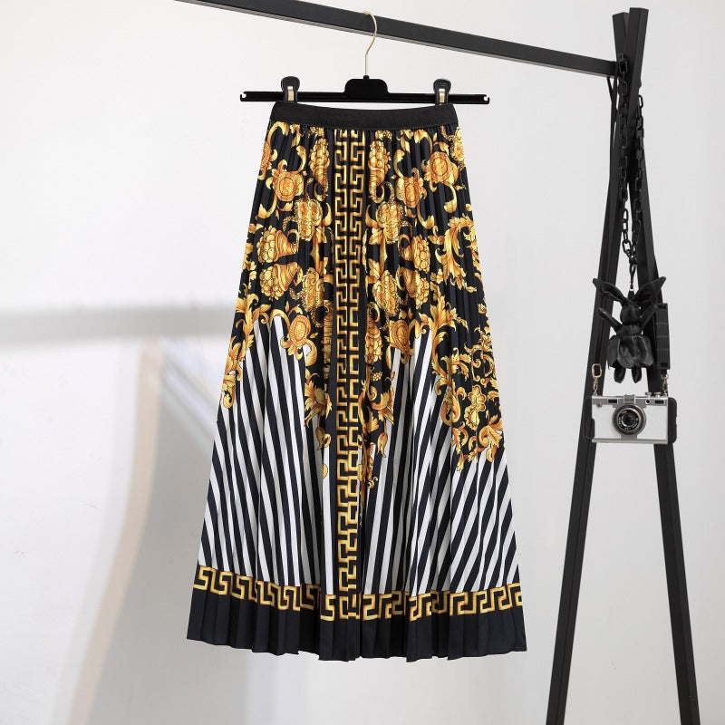 Women's New Half Printed Cartoon Pleated Skirts