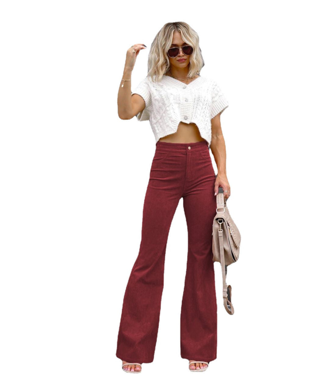 Women's Winter Solid Color Corduroy Elegant Trousers Pants