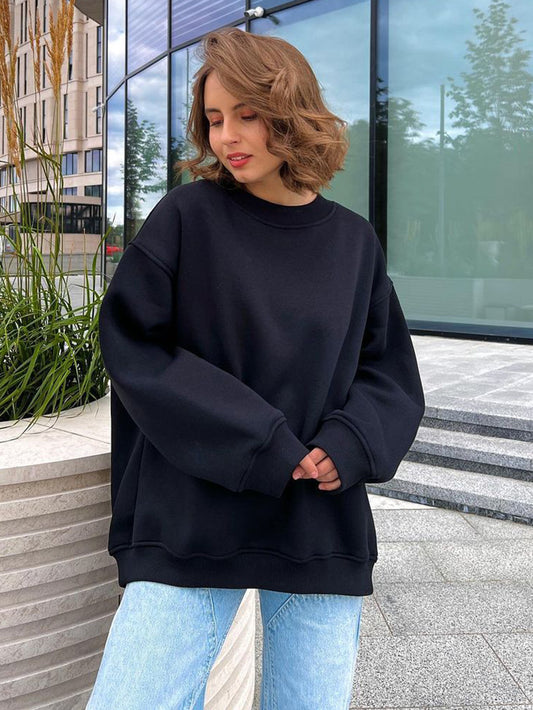 Women's Round Neck Loose Sweatshirt Street Solid Color Polar Sweaters