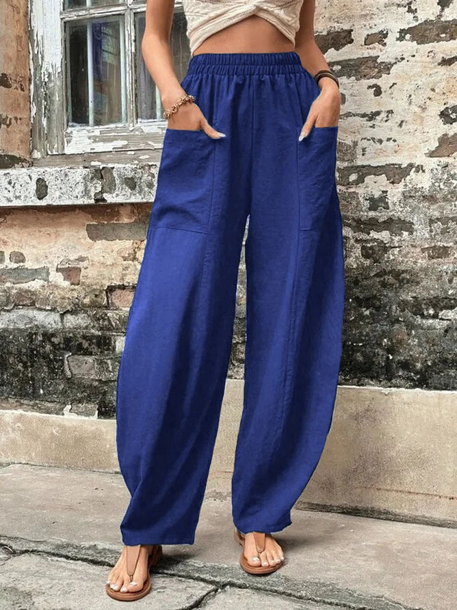 Pantalon à poches de couleur unie pour femme avec un pantalon