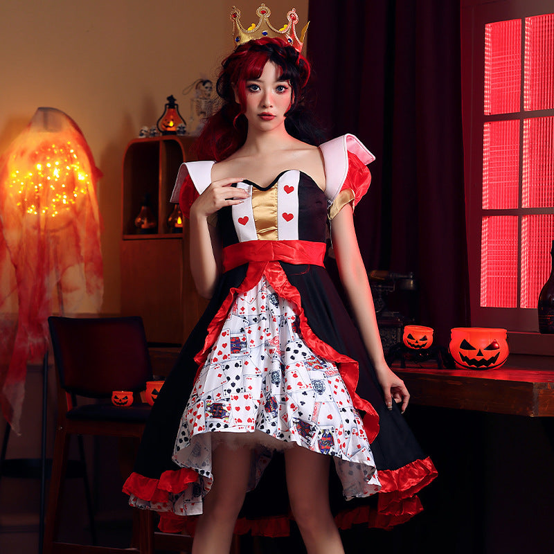 Robe imprimée Red Queen Poker Alice au pays des merveilles Peach Costumes