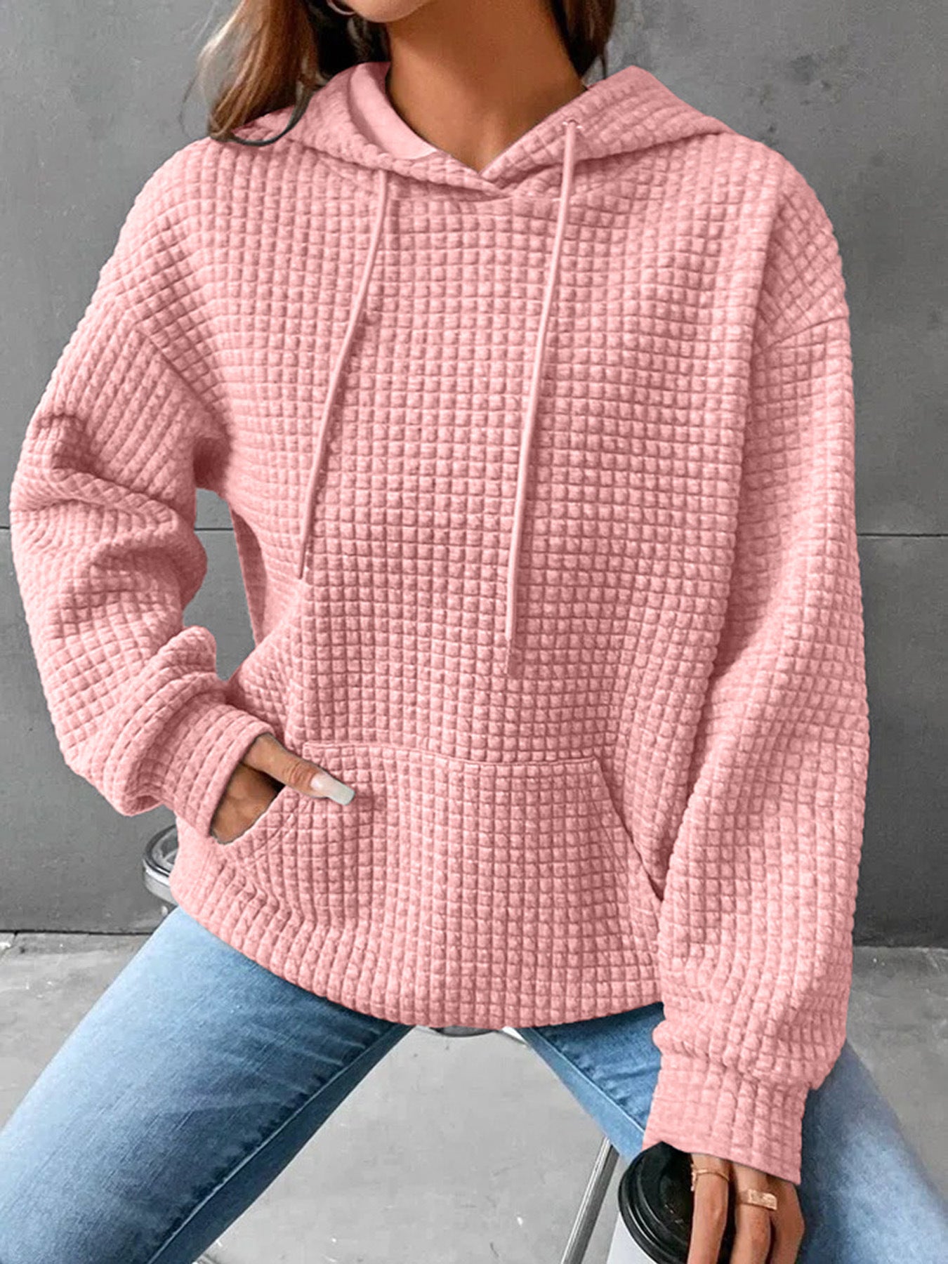 Women's Waffle Round Neck Long-sleeved Solid Color Sweaters