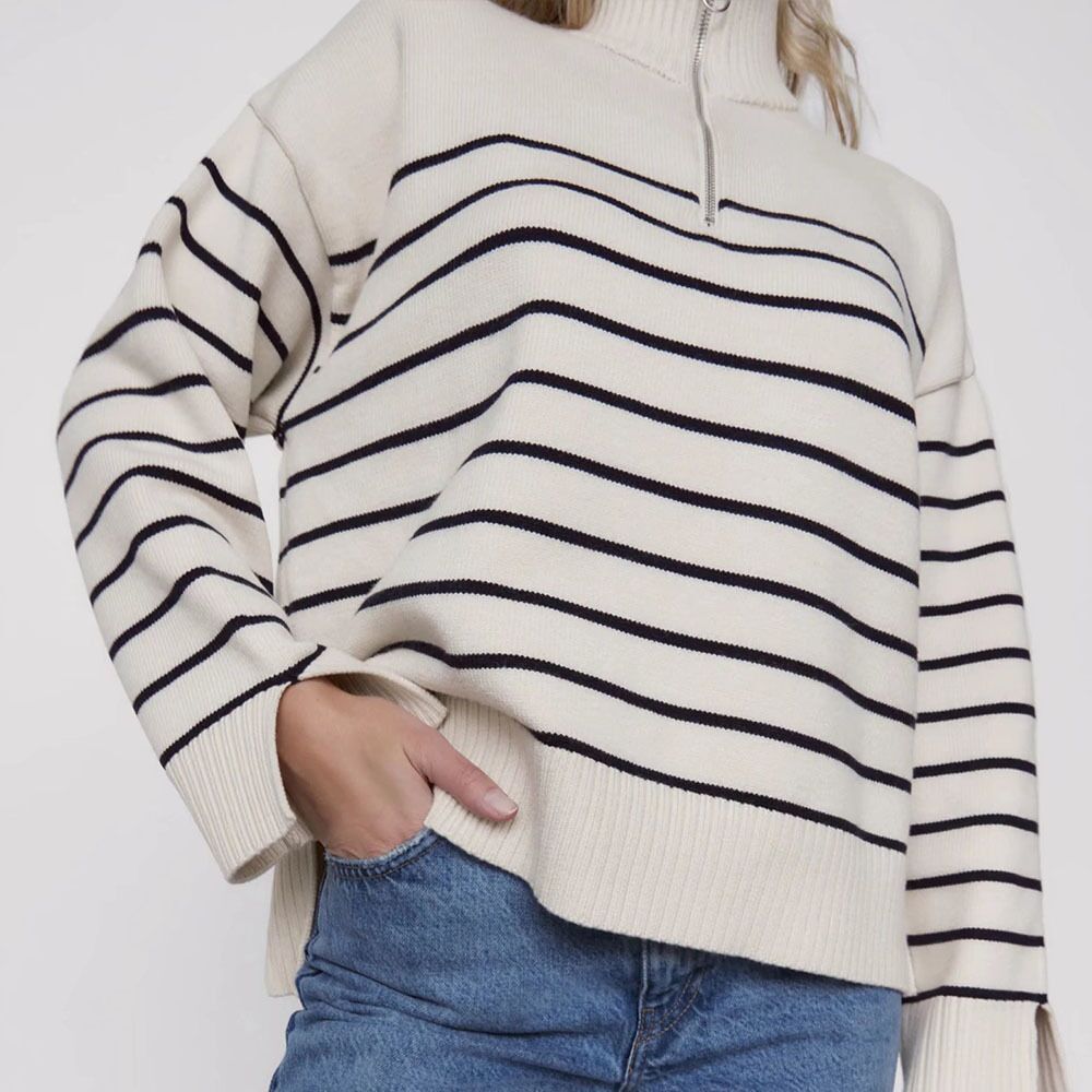 Trendy Half Turtleneck Loose Striped Knitted Sweaters