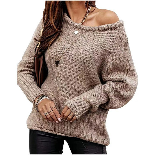 Women's Sexy Round Neck Pullover Solid Color Sweaters