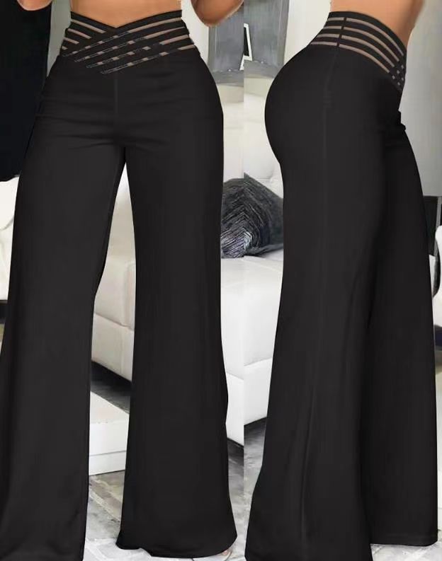 Pantalon décontracté taille haute pour femme avec ceinture et coupe droite