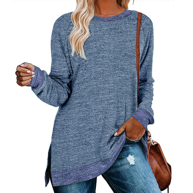 Women's Long Sleeve Round Neck Multicolor Loose Leisure Pullover Tops