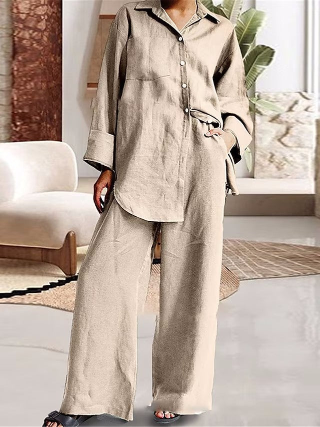 Women's Spring Sleeve Shirt Loose Two-piece Suits