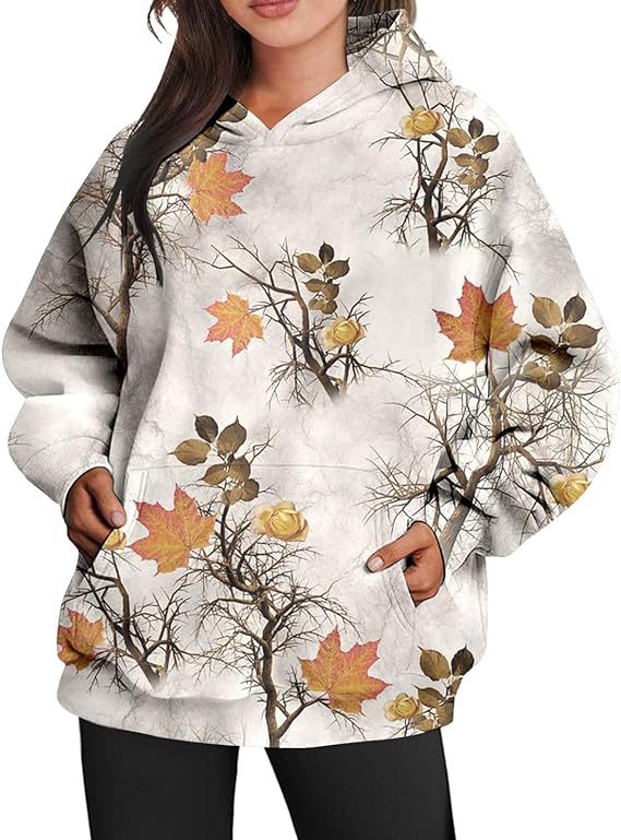 Women's Camouflage Hoodie Maple Leaf Print Oversized Sweaters