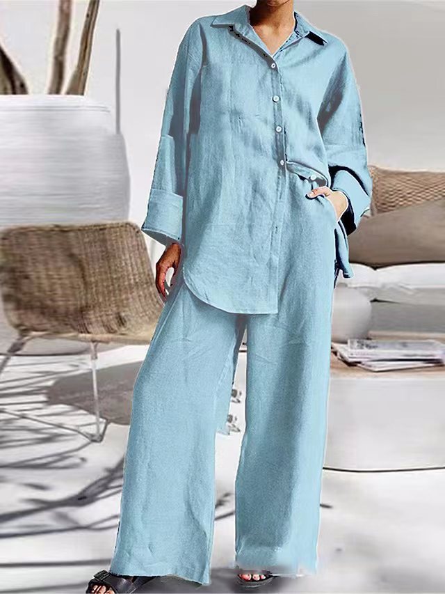 Women's Spring Sleeve Shirt Loose Two-piece Suits