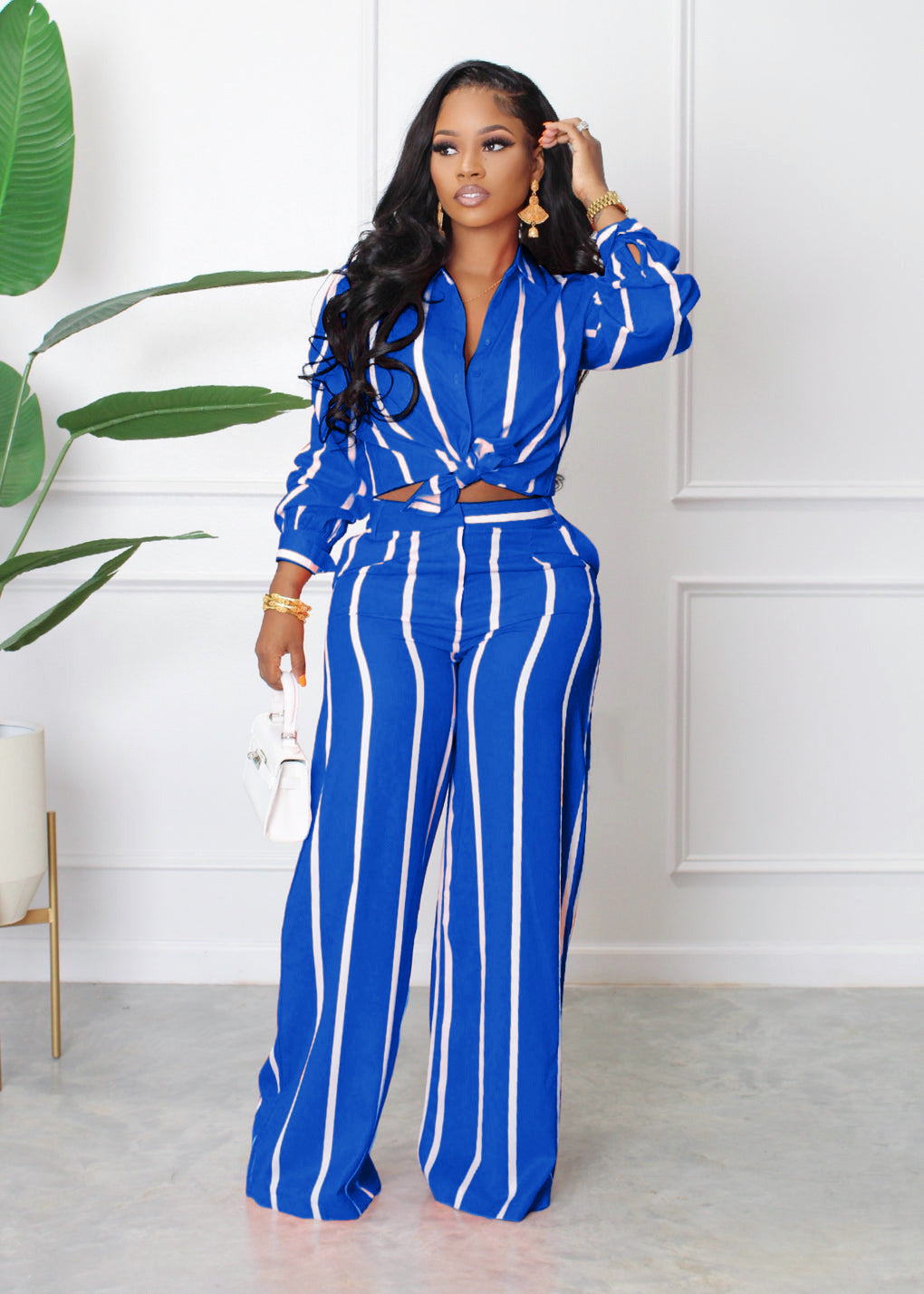 Women's Printed Striped Outfit Two-piece Long Sleeve Loose Suits