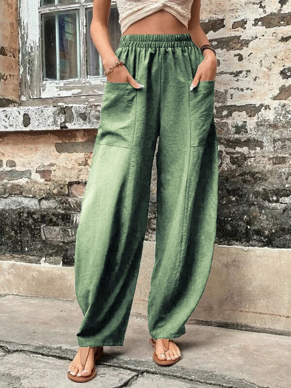 Pantalon à poches de couleur unie pour femme avec un pantalon