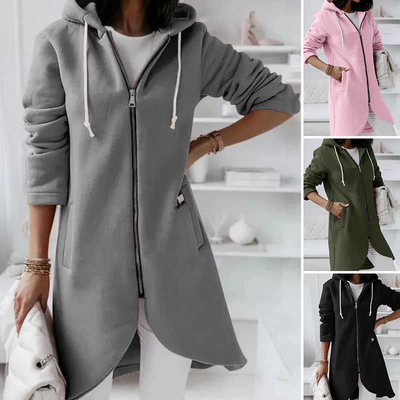 Personality Street Zipper Hooded Long Lining Sweaters