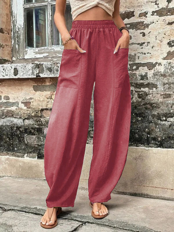 Pantalon à poches de couleur unie pour femme avec un pantalon