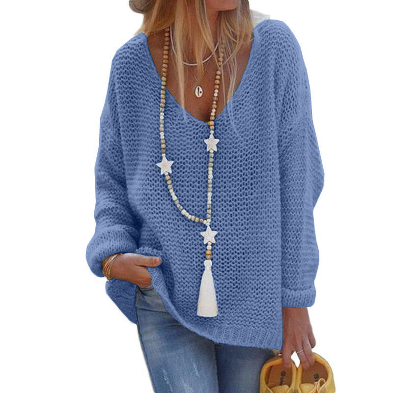 Casual Slouchy Women's V-neck Long-sleeved Knitted Sweaters