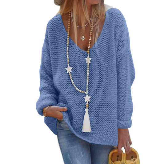 Casual Slouchy Women's V-neck Long-sleeved Knitted Sweaters