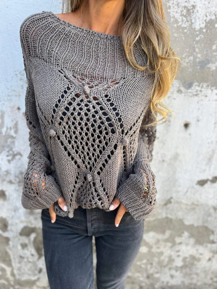 Fashion Loose Hollow Out Round Neck Sweaters