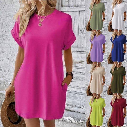 Casual Solid Color Batwing Sleeve Invisible Dresses