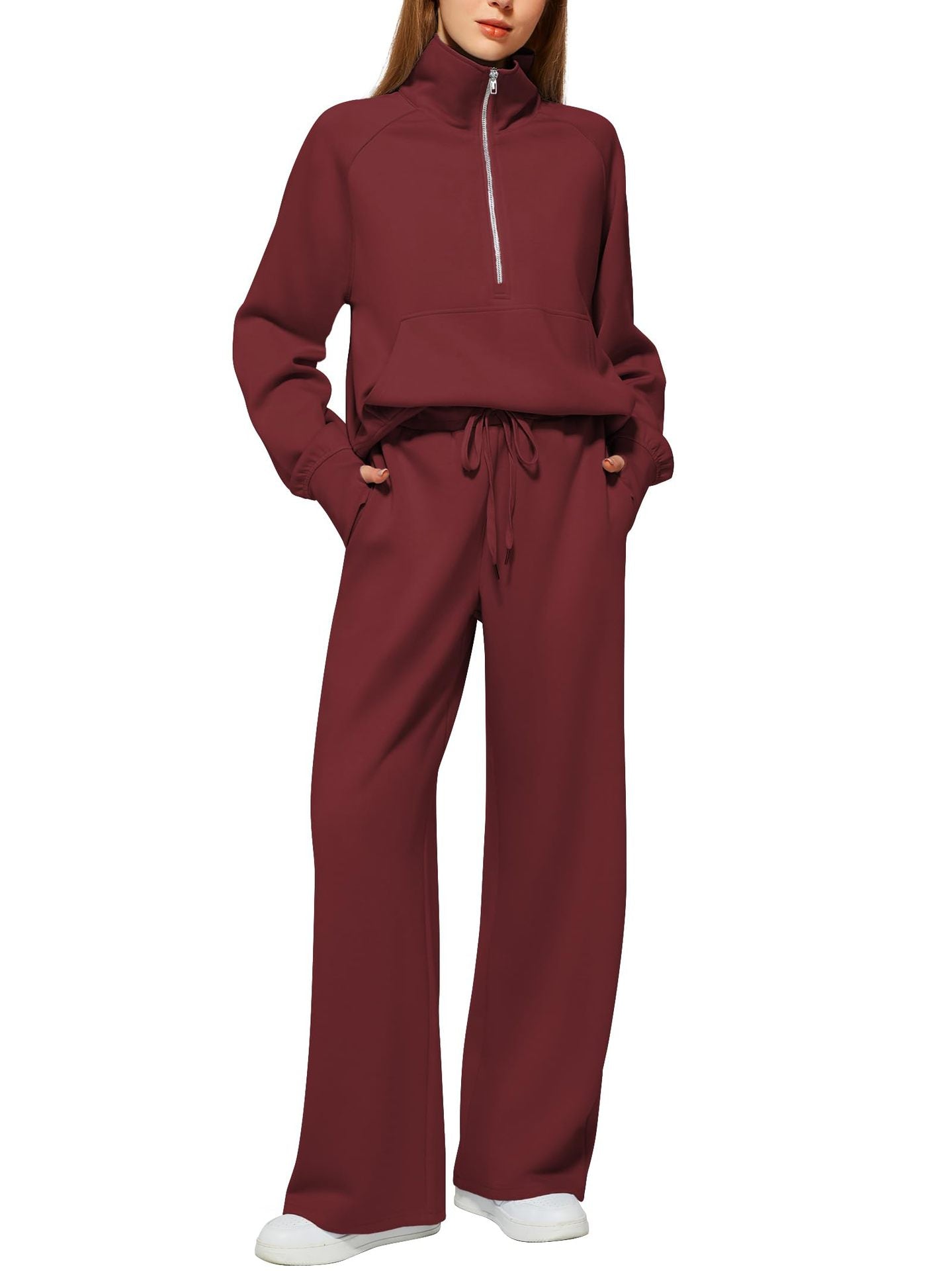 Women's Oversized Half Zip Sweatshirt Wide Leg Suits