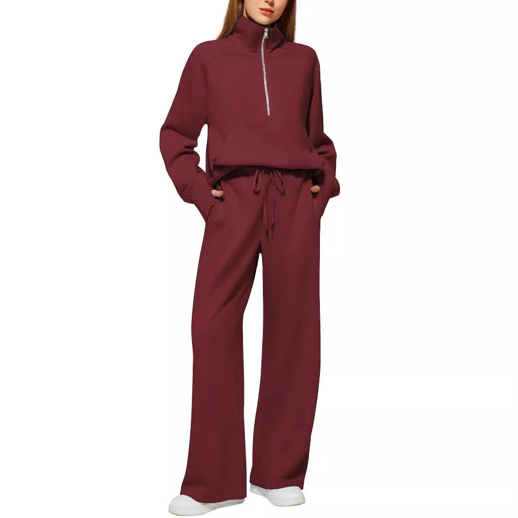 Women's Oversized Half Zip Sweatshirt Wide Leg Suits