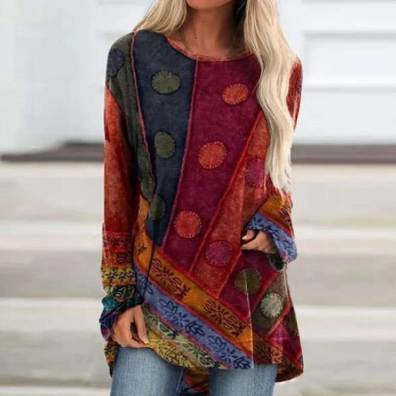 Women's Ethnic Style Printed Loose Long Sleeves Sweaters