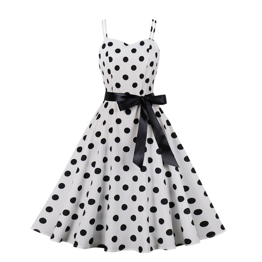 Women's Dot Dress Retro Big Swing Suspender Dresses