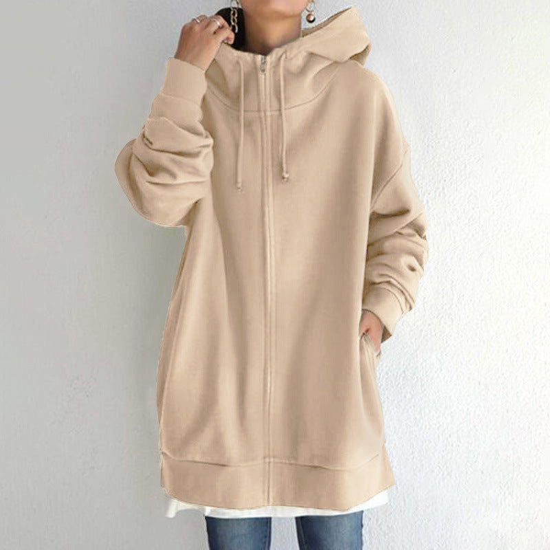 Personality Street Zipper Hooded Long Lining Sweaters