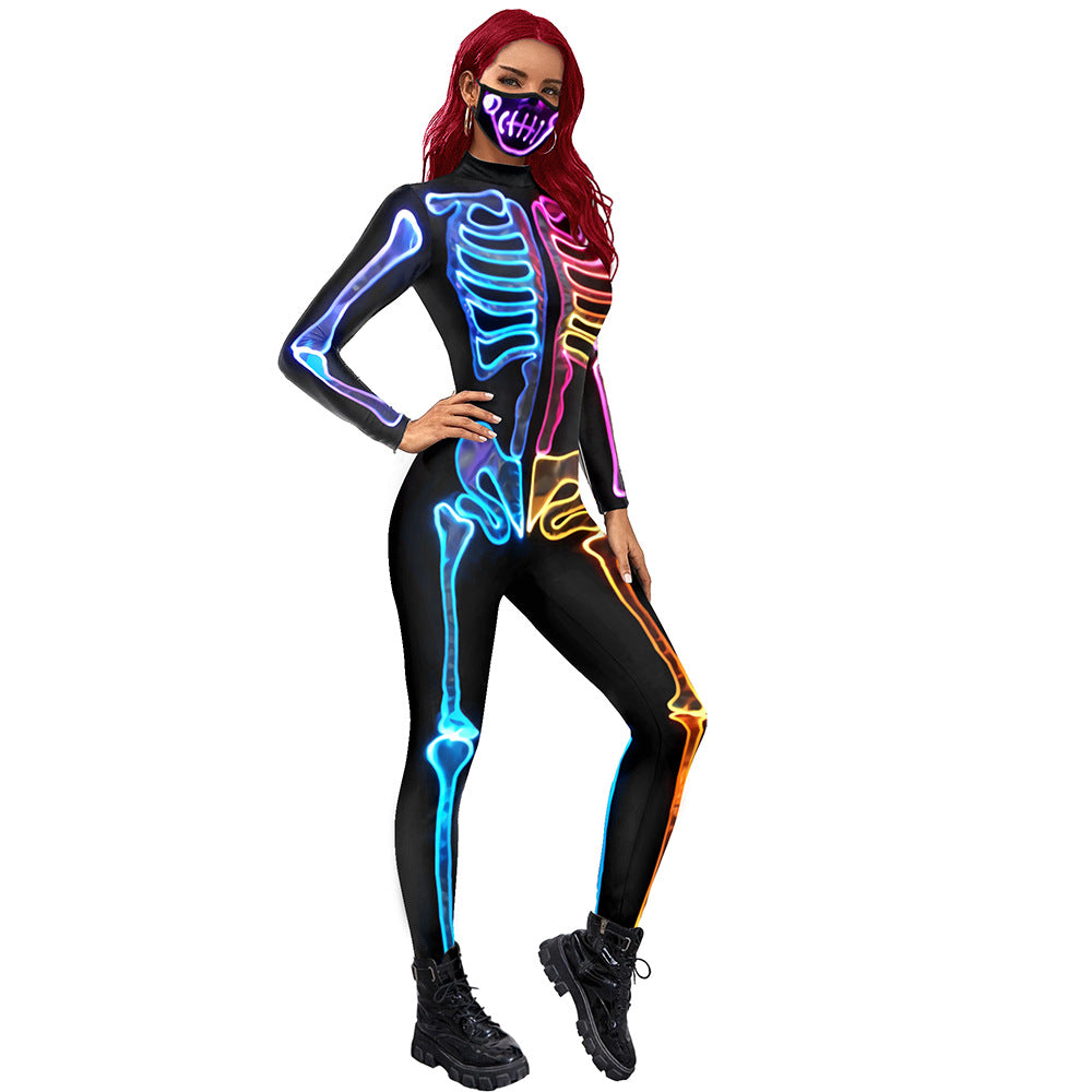 Women's Colorful Skeleton Printed Halloween Long Sleeve Costumes