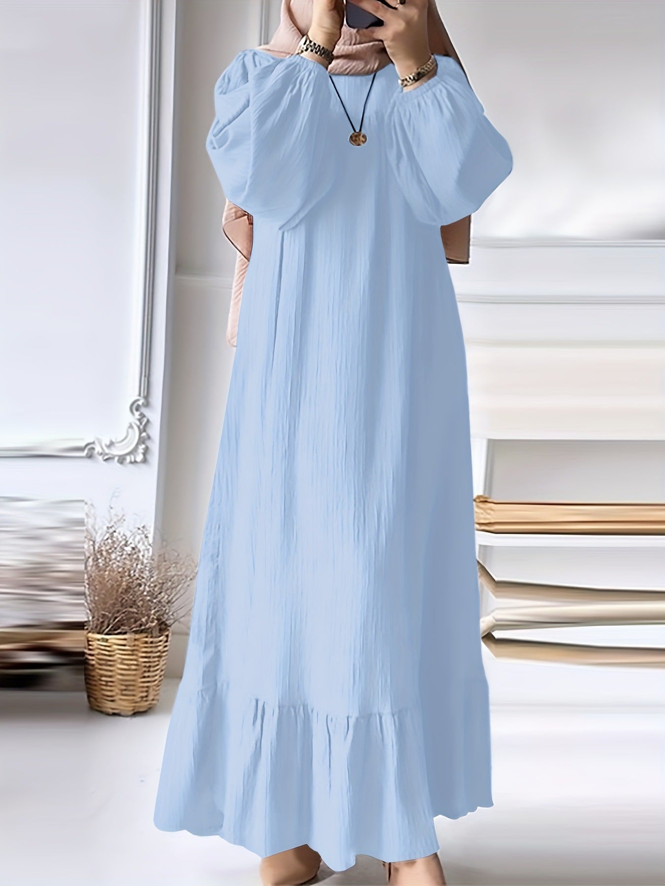 Women's Wear Robe Fashion Puff Sleeve Vintage Pocket Hem Dresses