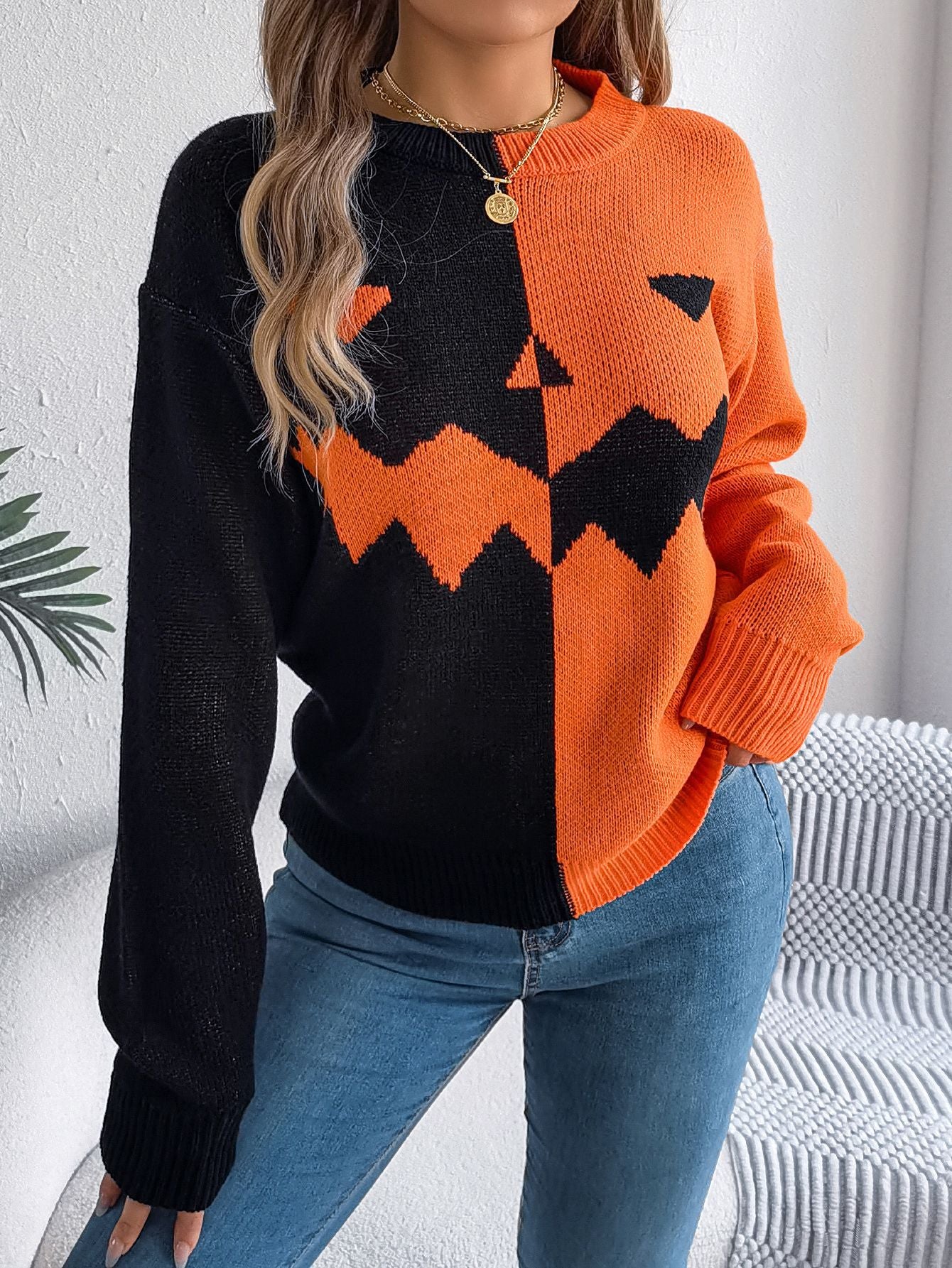 Women's Halloween Ghost Pumpkin Contrast Color Long Clothing