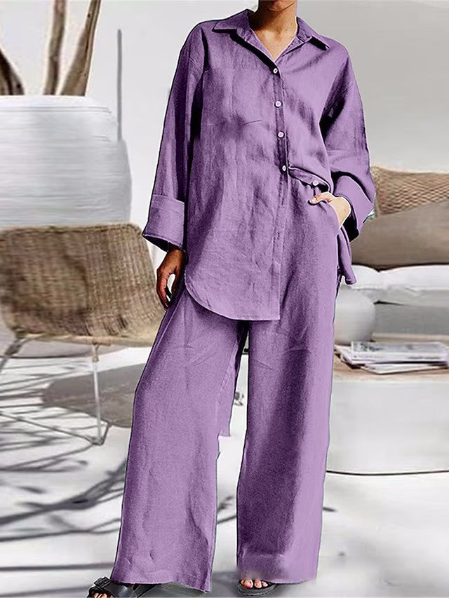 Women's Spring Sleeve Shirt Loose Two-piece Suits