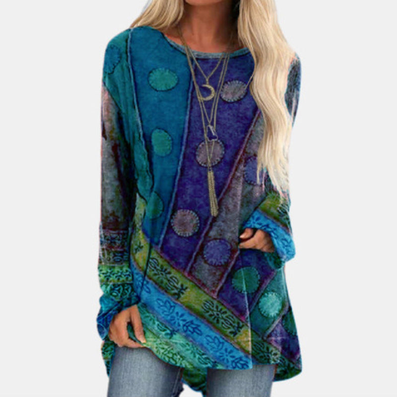 Women's Ethnic Style Printed Loose Long Sleeves Sweaters