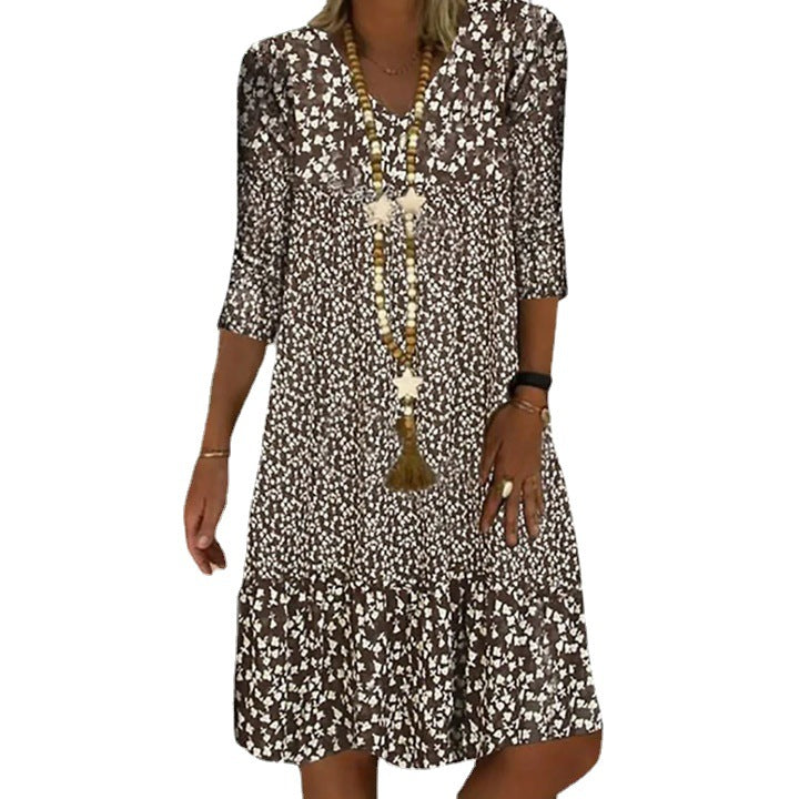 Women's Summer Floral Print Mid-length Sleeves Dress Dresses