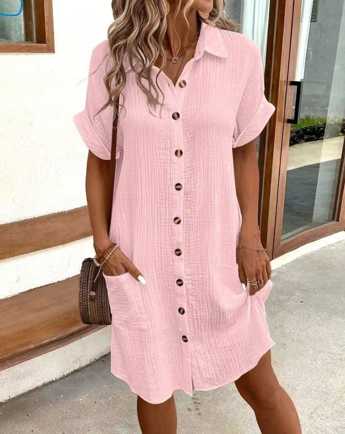 Women's Casual Solid Color Single-breasted Mid-length Sleeve Dresses