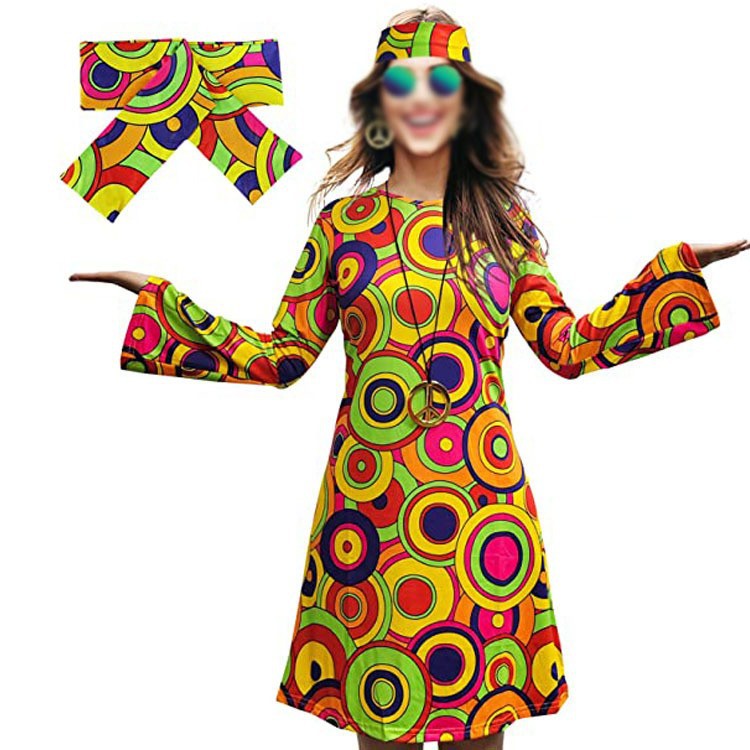 Robe imprimée hippie du siècle d'Halloween pour femmes pour costumes