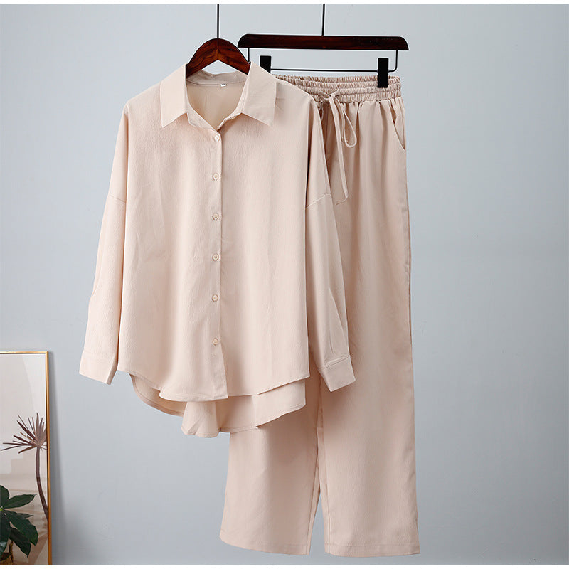 Women's Fashion Loose Elastic Wrinkle Long-sleeved Shirt Suits