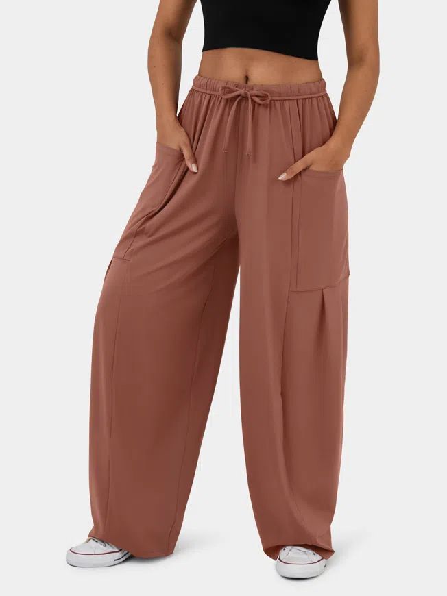 Pantalon taille haute plissé à taille élastique élégant pour femme