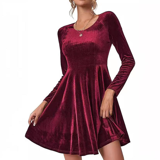 Women's Long Sleeve Round Neck Large Swing Dresses