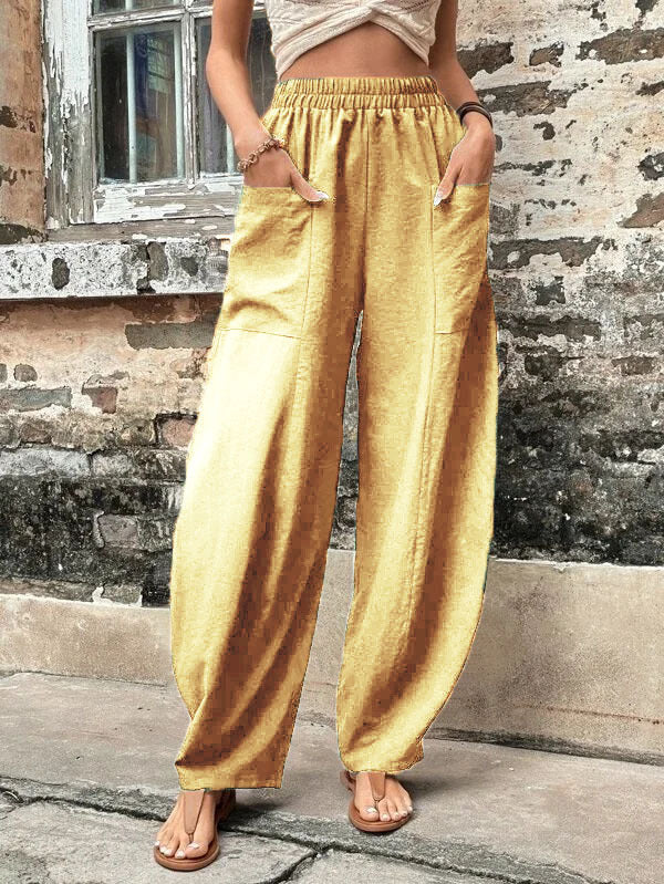 Pantalon à poches de couleur unie pour femme avec un pantalon