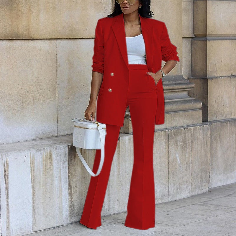 Women's Solid Color Wide Leg Two-piece Suits