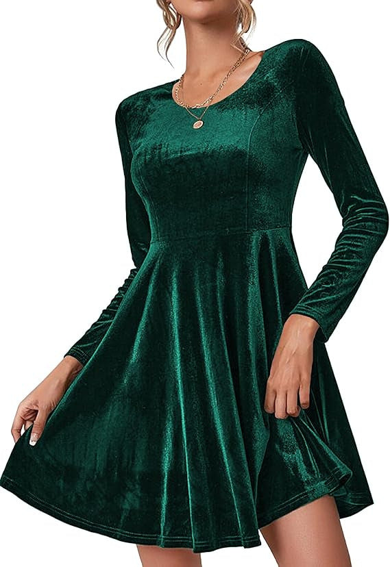 Women's Long Sleeve Round Neck Large Swing Dresses