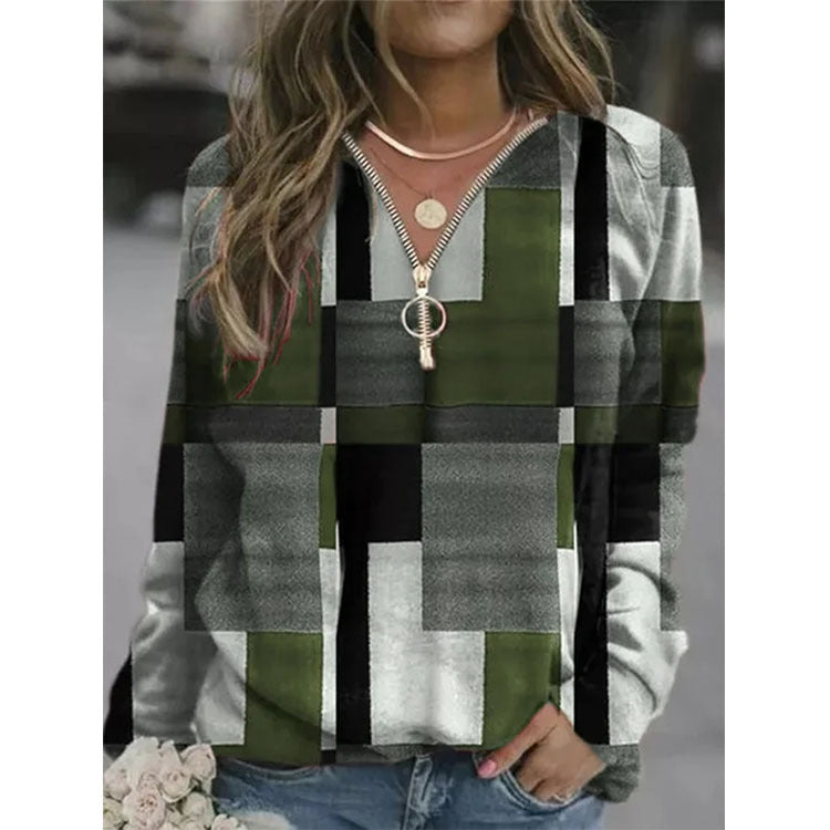 Fashion Women's Creative Plaid Fleece Pullover Sweaters