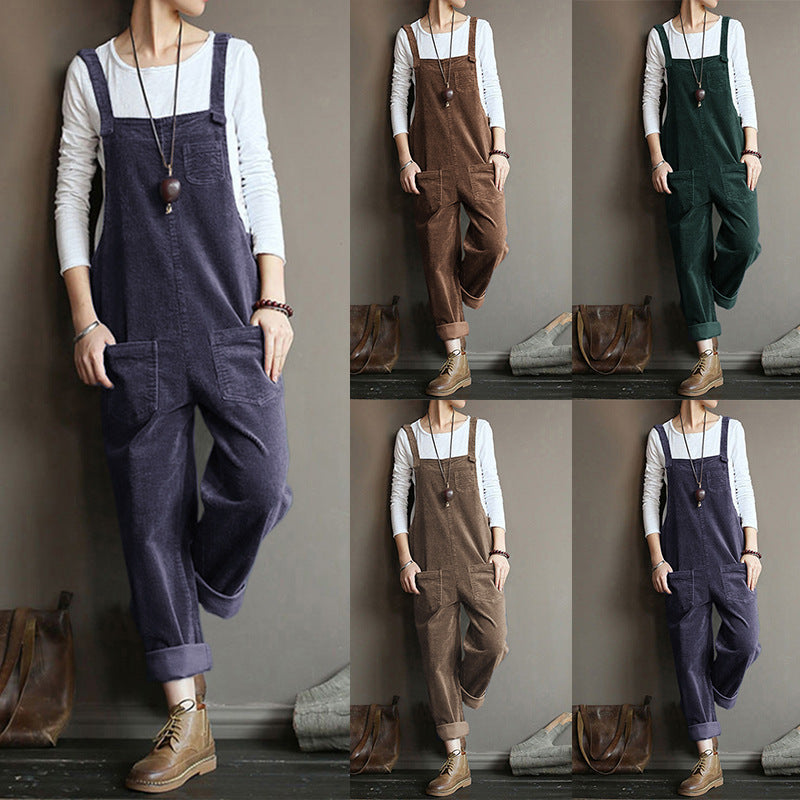 Charming Elegant Corduroy Solid Color Long Pants