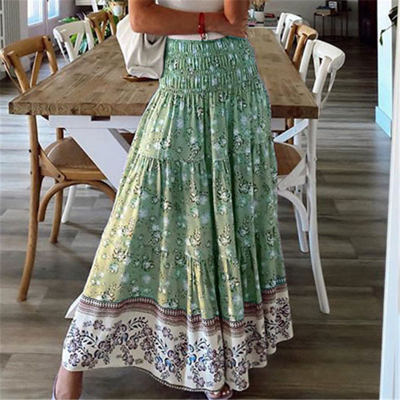 Women's Printed Casual High Waist Long Skirts