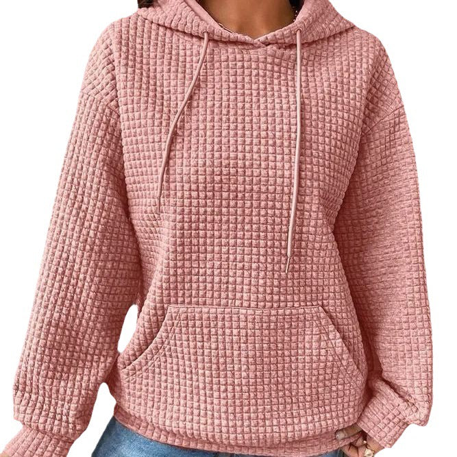 Women's Waffle Round Neck Long-sleeved Solid Color Sweaters